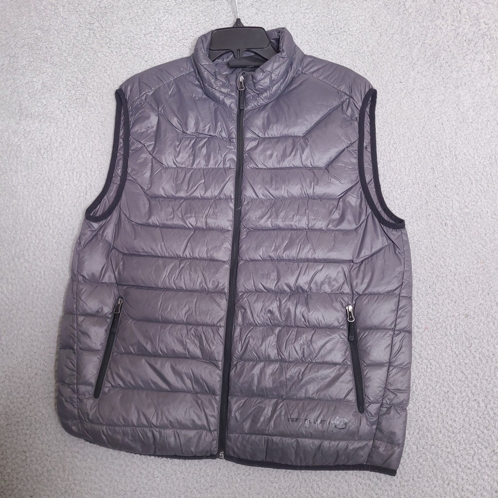 Free Country Down Puffer Vest Mens Medium Gray Full Zip Outdoor Lightweight